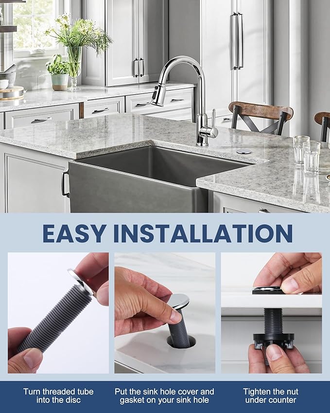 ARCORA Kitchen Sink Hole Cover: Premium Faucet Hole Plate Stopper Plug, Countertop Extra Hole Plastic Cap for Soap Dispenser Sprayer Tap, Chrome