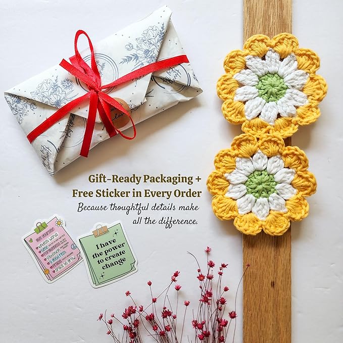 Cotton Car Coasters 2pc Car Cup Coasters Cute car Accessories for Women car Coaster for Cup Holders (Golden Daisy)