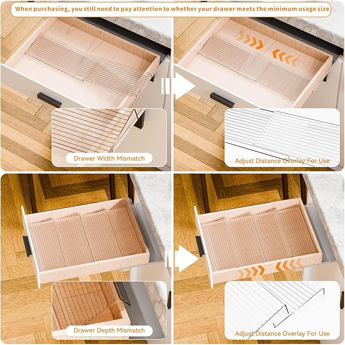 Yieach 8 Pack Adjustable In Drawer Spice Organizer - Expandable From 11" to 22" - Clear Acrylic Seasoning Organizer with Jars for Kitchen Drawer,Horizontal Tiered Kitchen Spice Organization & Tray