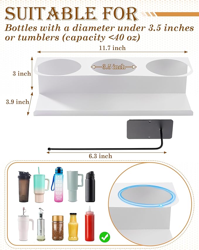 White 2 Pack Magnetic Cup Holder with Lid Holder (1PC) Fridge for 30 & 40 oz Tumbler - Strong Fridge Mount - Water Bottle Organizer for Metal- No Drill Cup Accessories for Car, Kitchen, Office