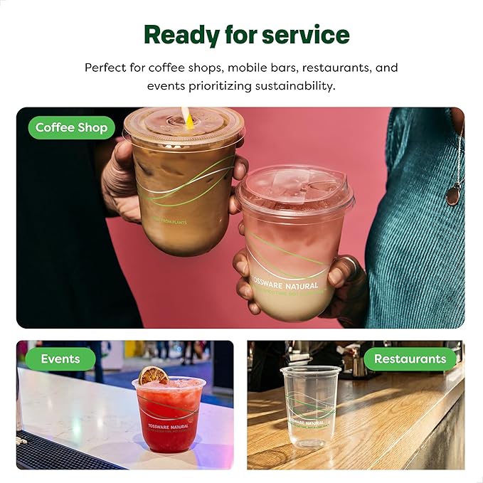TOSSWARE NATURAL 16oz Arc Green Wave - Plant Based 98mm Clear Cold Cups - Plastic Alternative for Parties, Bachelorettes, Weddings - Recyclable - Set of 50
