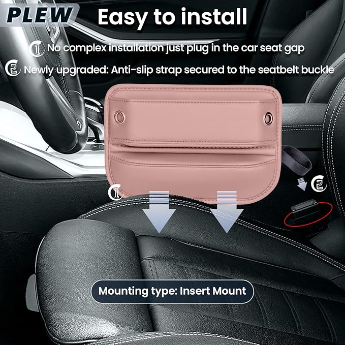 PLEW 2-Pack Car Seat Gap Filler for women, Premium Leather Console Organizer Universal Fit for Car SUV Truck Multi-Purpose Essentials Organizer - Anti-Drop Auto Interior Accessories（Dune Pink