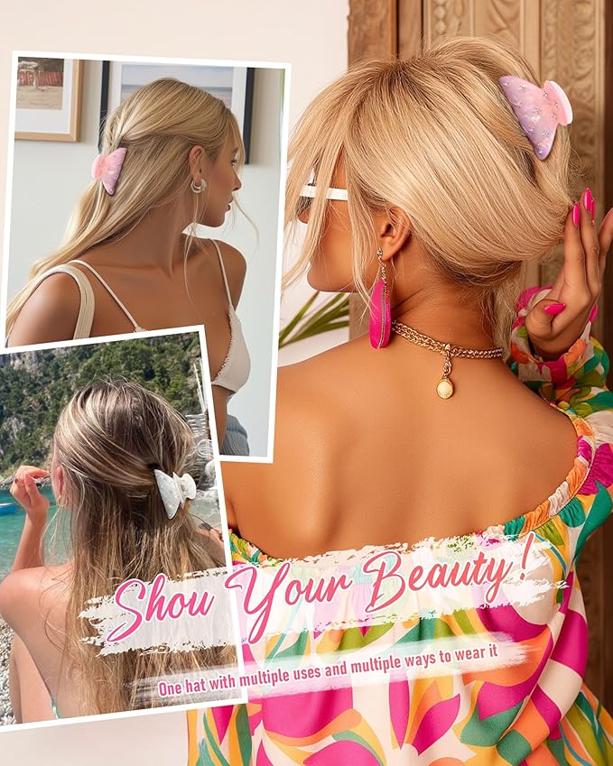 6PCS Acrylic Marbled Hair Claw Clips - Include No Bend No Crease Hair Clips and Medium Rhinestone Claw Clip, Cute Stylish Hair Accessories for Women Makeup, Strong Hold Non Slip for Thick Thin Hair