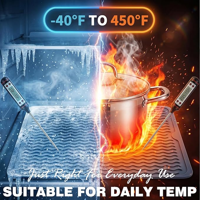 CAKETIME 2 Pack Silicone Dish Drying Mat for Kitchen Counter Heat Resistant Quick Dry Pads Hot Dishes Waterproof with Under Sink Rack Soap Holder Coffee Accessories 15"x11.5" Light Gray