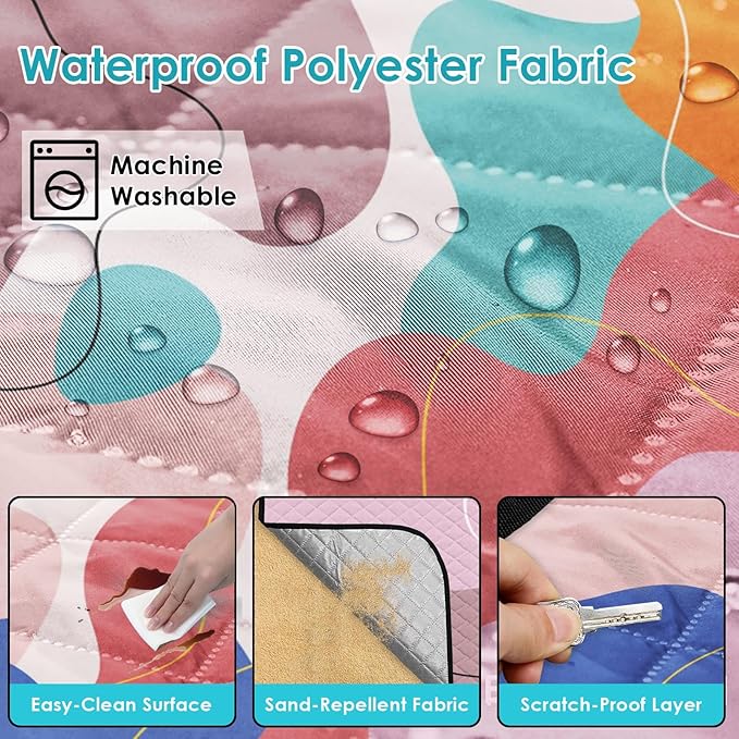 Waterproof Picnic Outdoor Blanket, 79" x 59" Sandproof Foldable Large Picnic Blanket for Beach, Camping, Park, Travel, Concert, Great Gift for Families and Couples (Pink Geometry)