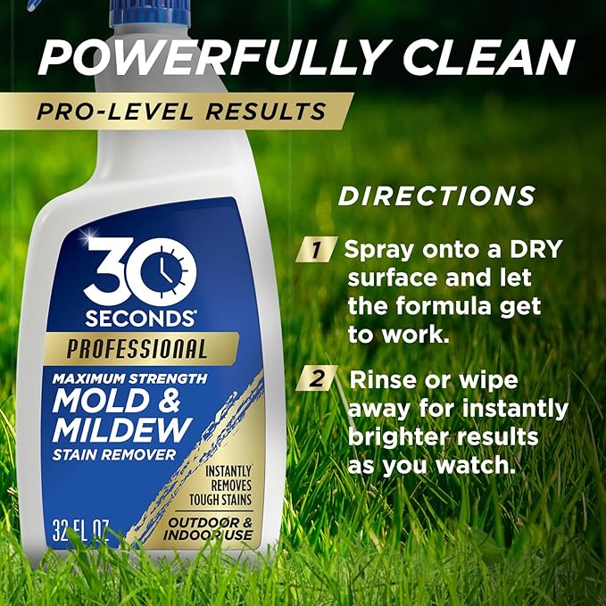 30 SECONDS Pro Mold and Mildew Stain Remover | Scrub Free | Brighter Results Instantly | Ready To Use | 32 oz Spray Bottle, 1 Gallon Refill