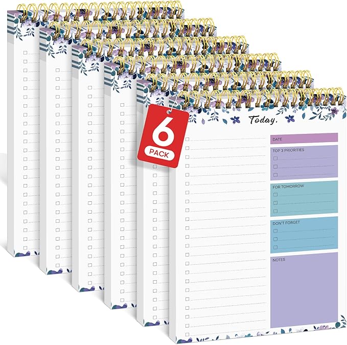 Taja 6 Pack of To Do List Notepad - To Do List Notebook for Work with 52 Sheets, 9.8" x 6.5", Undated Daily Planner Perfect for Daily Tasks and Goal Setting, Notepad Suitable for Office, Home & School - VioletBloom