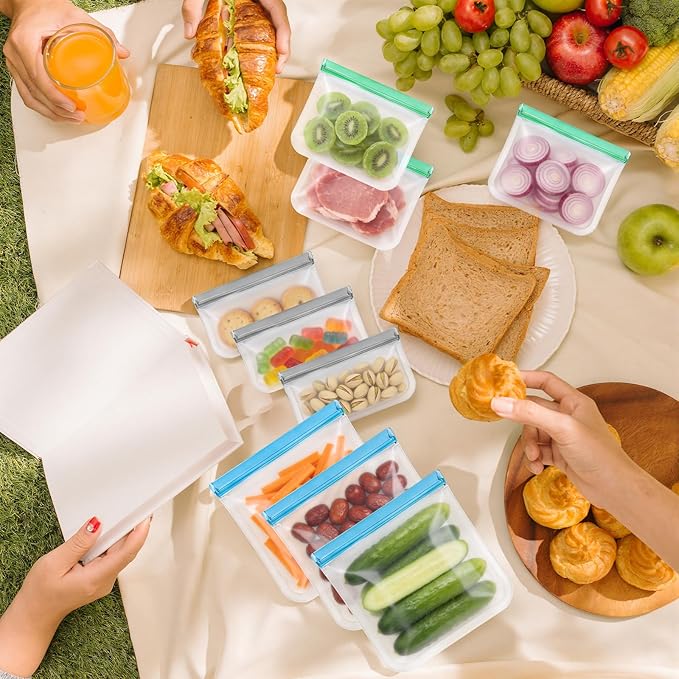 20Pack Extra Thick Silicone Gallon Freezer Bags, Reusable Sandwich & Storage Bags - Eco-Friendly Reusable Zip Lock Bags, Freezer Storage Bags, Safe for Cooking, Dishwasher & Organization