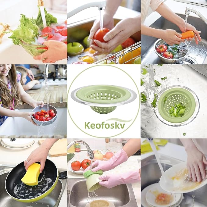 2 PCS Kitchen Stainless Silicone Sink Strainer, 4.5 inch Diameter… (Light Green)