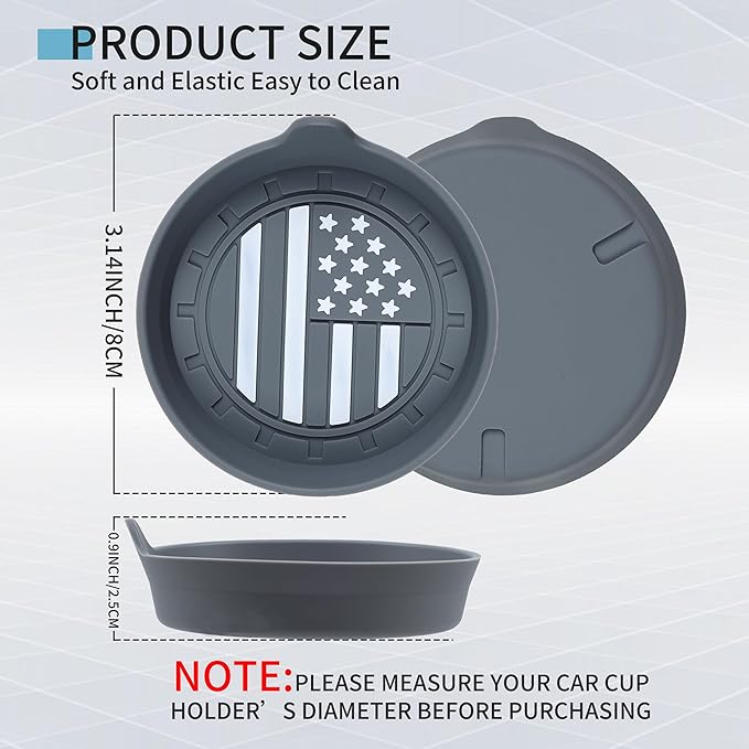Amooca Car Cup Coaster Universal Non-Slip Silicone Cup Holder Insert Car Interior Accessories for Drink American Flag US Flag 2 Pack Grey