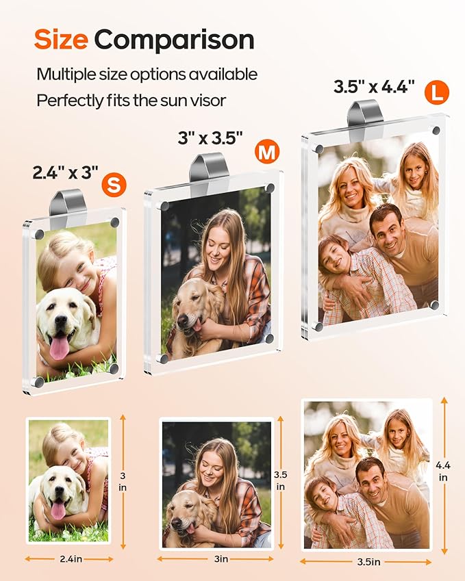 2Pcs 3"x3.5" Magnetic Car Visor Photo Holders - Strong Clip-on Picture Frames for Sun Visor - Personalized Photo Display for Family, Pets & Memories - Car Accessories Christmas Gift with Secure Clips.