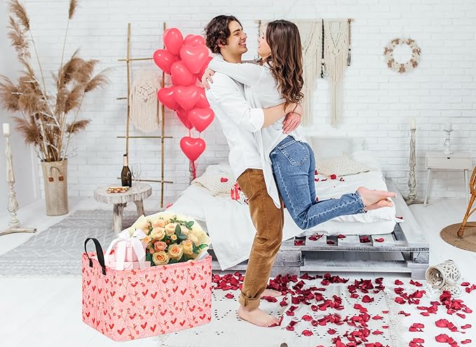 KUNRO Rectang Heart Storage Basket Gift Shelf Basket Storage Bin, Nursery Basket Organizer Box for With Handles for Room Deco