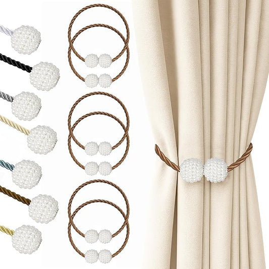 Hion Magnetic Curtain Tiebacks Dark Brown 6 Pack, Curtain Tiebacks Buckles Holdbacks Holders Hooks Clip for Home Bedroom Office Decorative Thick or Thin Curtain