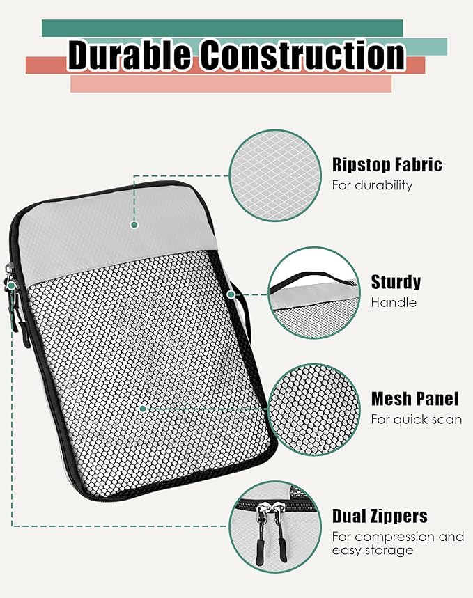 4-Piece Packing Cubes Travel Accessories Set for Suitcases - Luggage Organizer Bags with Double Zipper - Mesh Top - Large - Beige