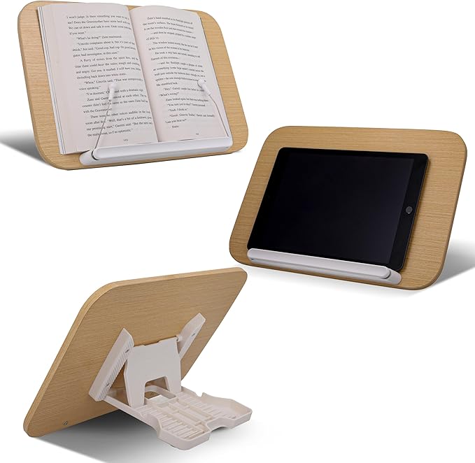 Wood Book Stand - Book Holder for Reading Hands Free, Foldable, Adjustable Book Display Stand, Cookbook Stand Portable, Lightweight Page Holder for Book Lovers, Cooks, Students 13.4"x9.4"