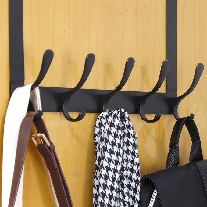 WEBI Over The Door Hooks for Hanging,Door Hanger,Over The Door Towel Rack Coat Rack Towel Hanger for Coats,Clothes,Bathroom,Black,2 Packs
