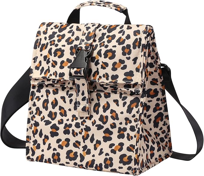 Insulated Foldable Lunch Bag - Lightweight Portable with Adjustable Shoulder Strap Lunch Box for Men, Women, Office, Work, Picnic, Hiking and Beach (Leopard(Soft Fabric))