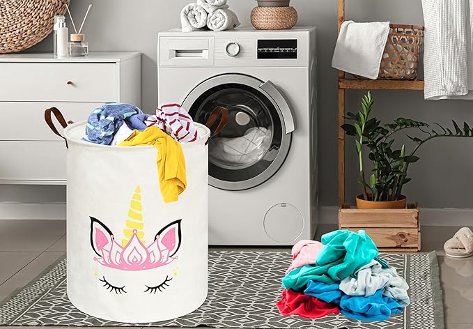 Baby Waterproof Storage Basket Kids Hamper Nursery Bins Organizer Gift Toy Box Laundry Basket for Women Large Canvas Collapsible Chest for Home/Dorm/Office/Room Decor