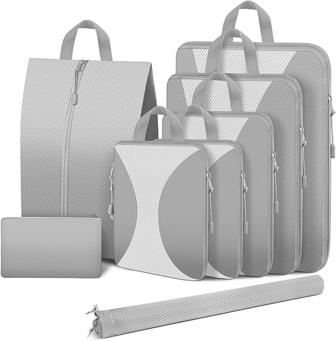 8 Set Compression Packing Cubes for Travel, Packing Cubes Compression Travel Accessories Expandable Packing Organizers for Carry on Luggage Suitcase