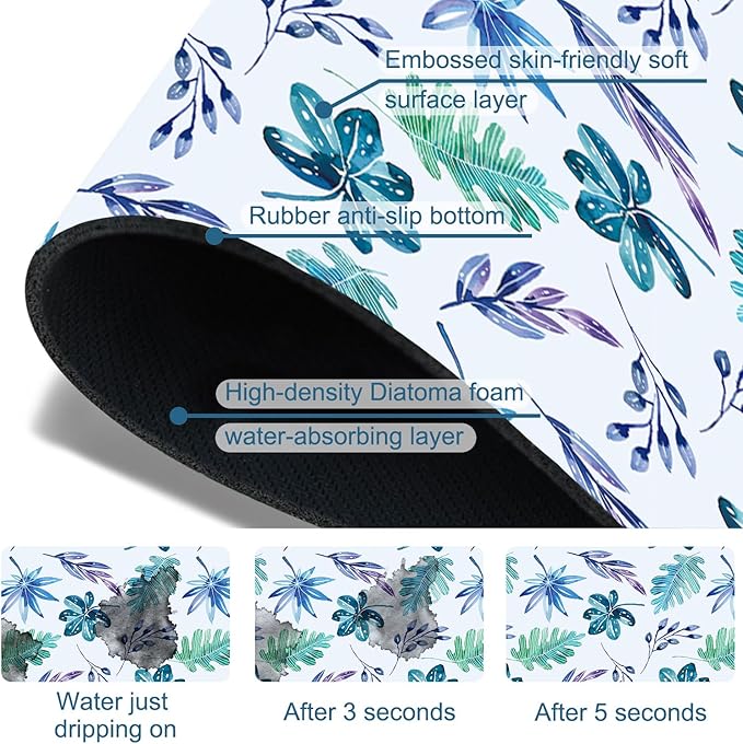 Watercolor Leaves Kitchen Sink Splash Guard Faucet Mat Tropical Leaves Super Absorbent Fast Drying Mat Sink Splash Guard Behind Faucet for Kitchen Bathroom, 23.5"x5.5"