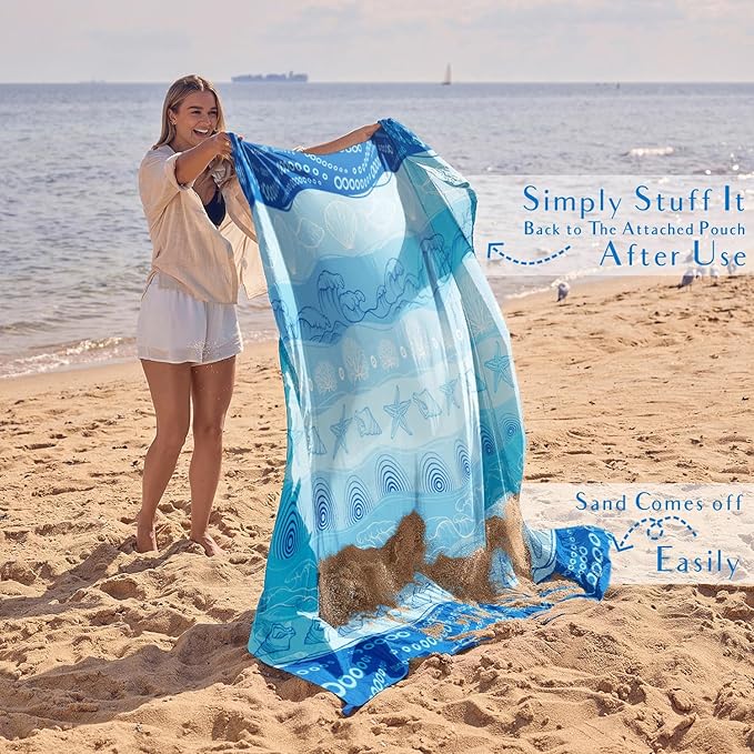 WEKAPO Beach Blanket Waterproof Sandproof Oversized Extra Large Sand Free Beach Mat with Stakes, Storage Bag - Essentials for Outdoor Beach, Picnic (Bohemian Starfish, 8 X 7 FT (1~4 Person))