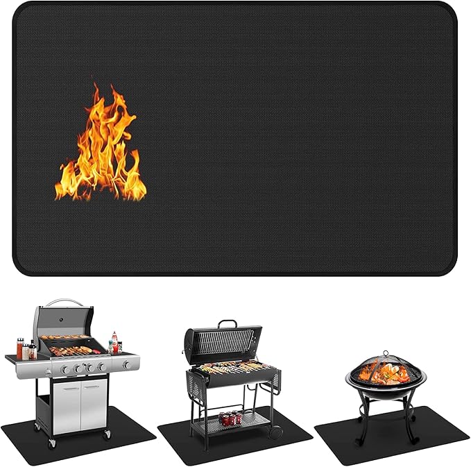 Protebox 65 x 39 inch Under Grill Mats for Outdoor Grill, Double-Sided Fireproof Deck and Patio Protector Mat, Waterproof Oil-Proof BBQ Floor Pad Indoor Fire Pit Fireplace Mat (0.9mm)