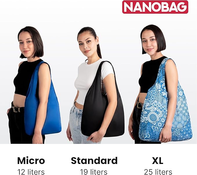 Nanobag Ultralight Foldable Tote for Women & Men, Reusable Grocery & Travel Bag, Packable Collapsible Compact Market Essential (Standard Gray)
