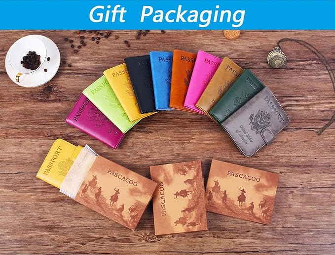 Airtag Passport Holder Cover Wallet RFID Blocking Leather Case Travel Essentials Luggage Accessories Travel Must Have(118#Blue)