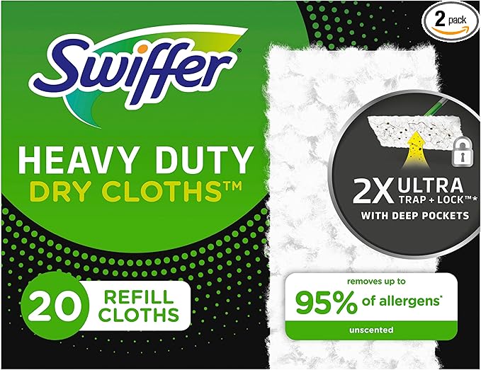 Swiffer Sweeper Heavy Duty Dry Multi-Surface Cloth Refills for Floor Sweeping and Cleaning, 20 count (2 Pack)