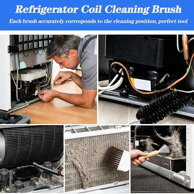 Refrigerator Coil Cleaning Brush Kit, 5-Pack Fridge Coil Cleaner Tools, Cleaner Brush Accessories for Refrigerator, Dryer Vents, Pipe, Sink, Toilet, Shower