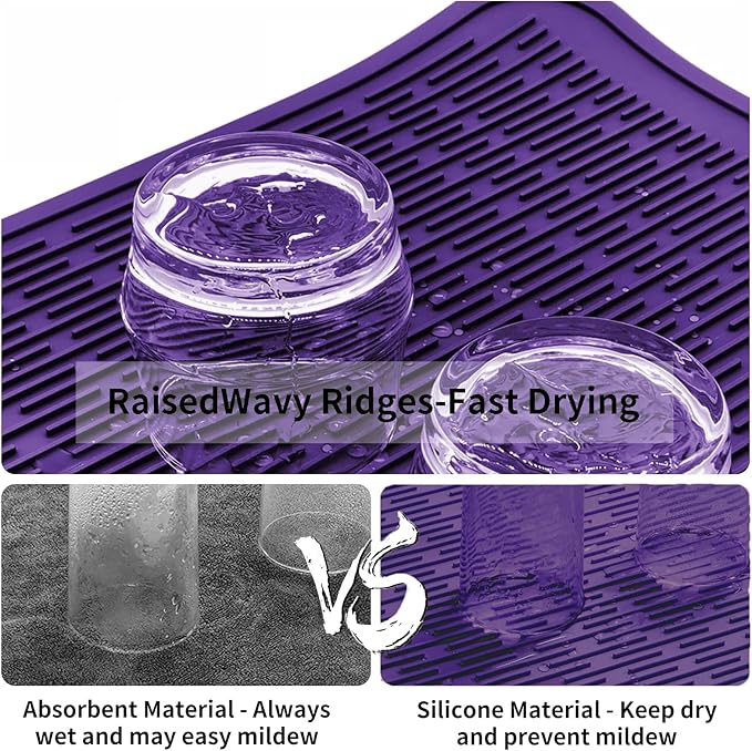 ZLR Silicone Dish Drying Mat for Kitchen Counter, Eco-Friendly Fast Dry Dish Mat, Easy Clean Multi Usage Drying Matt, Heat Resistant Trivet, 16" x 18" XL, Meadow Violet
