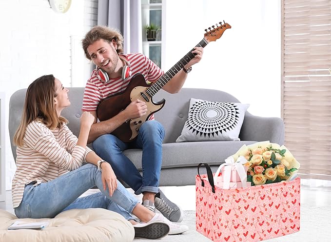 KUNRO Rectang Heart Storage Basket Gift Shelf Basket Storage Bin, Nursery Basket Organizer Box for With Handles for Room Deco
