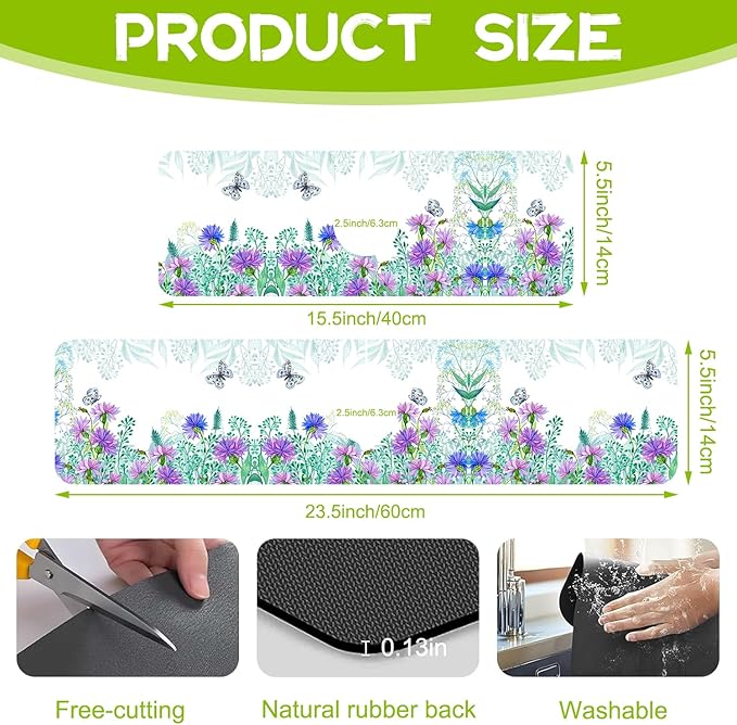 Kitchen Sink Splash Guard Faucet Mat Super Absorbent Fast Drying Mat Guard Behind Faucet Drip Catcher for Kitchen Bathroom (Watercolor Flowers Butterflies, 23.5"X5.5")