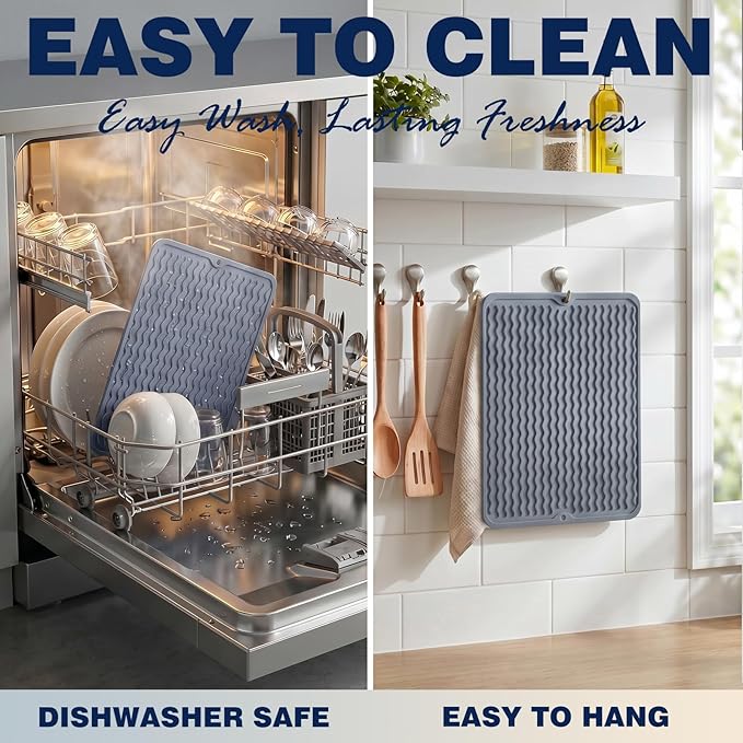 CAKETIME 2 Pack Silicone Dish Drying Mat for Kitchen Counter Under Sink Protector Organizers Cooking Baking for Blackstone Griddle Accessories Coffee Mats Appliance Stone Rack Trays Drain Black