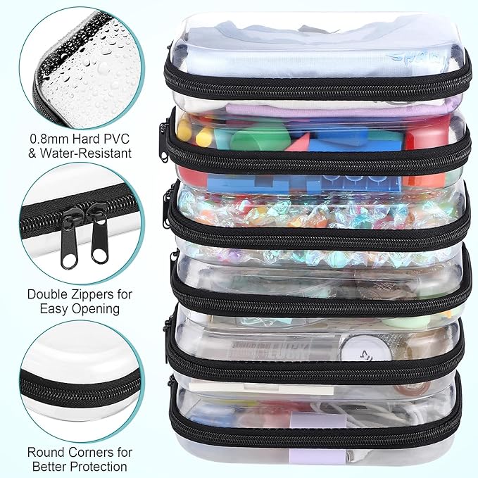 Sanwuta 6 Pcs Clear Hard Zipper Case Plastic Zipper Pouches Transparent Makeup Bag Pencil Case Pouches Toiletry Diaper Bag for Travel Toy Storage Organizer Bins (Black, 7.87 x 5.9 x 2 Inch)