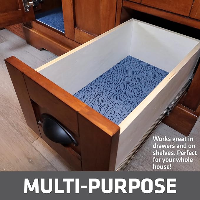 Drymate Premium XL Under Sink Mat, Waterproof Cabinet Protection Mats for Kitchen & Bathroom, Absorbent Shelf Liners, Slip-Resistant, Non-Adhesive, Machine Washable (USA Made)(24”x59”)(Blue)