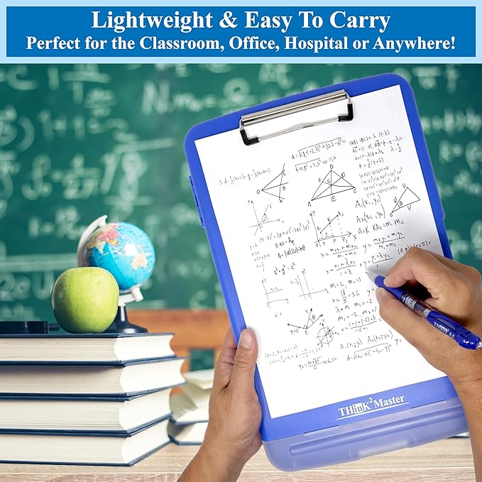 Think2Master [3 Pack] Blue Plastic Storage Clipboard with Pencil Holder. | 25% Heavier & 25% Sturdier| Heavy Duty. Nursing, Teacher & Classroom Must Have.