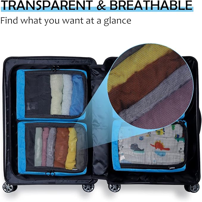 4-PACK Blue Organizer Cubes - Pack Luggage, Suitcase and Carry On Cubes