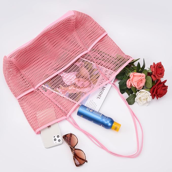 Tainehs Beach Mesh Tote Bag for Women, Large Travel & Pool Bag, Lightweight Vacation Cruise Tote (Inside Out – Flip to Use)