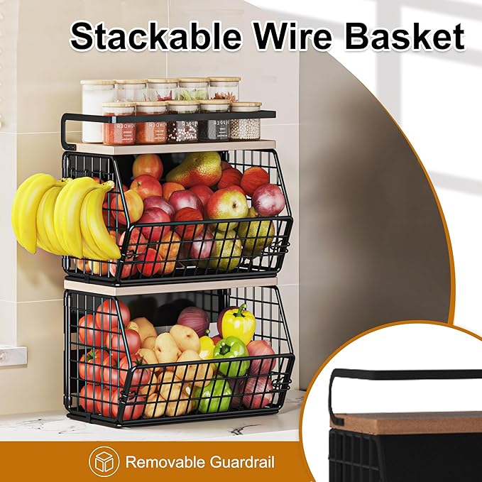 2 Set Magnetic Shelf for Fridge,Onion and Potato Spice Snacks Fruit and Vegetable Storage and Organizer,Wall Hanging Wire Basket for Pantry,Kitchen Countertop,RV and Laundry