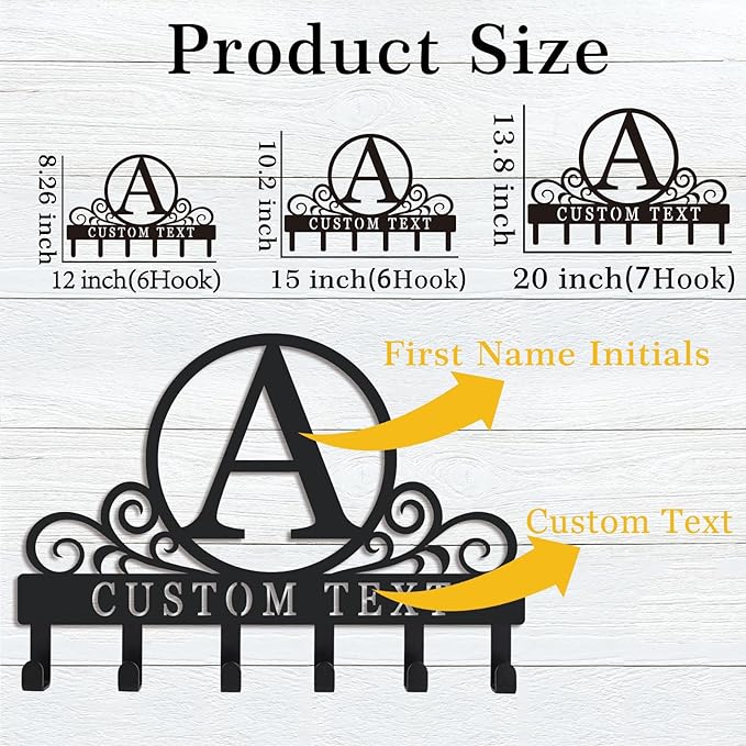 Personalized Initial Key Holder for Wall, Decorative Metal Key Holder Wall Mount, Key Hooks Coat Rack Monogram Decor, Perfect for Bathroom, Living Room, Kitchen, Anniversary Housewarming Gift