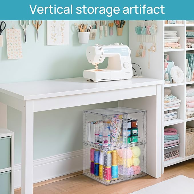 Vtopmart 4 Pack Clear Stackable Storage Drawers, 9.7" High Plastic Organizers Bins for Skincare, Bathroom Supplies, Ideal for Cabinet, Undersink, Vanity, Kitchen, Pantry Organization