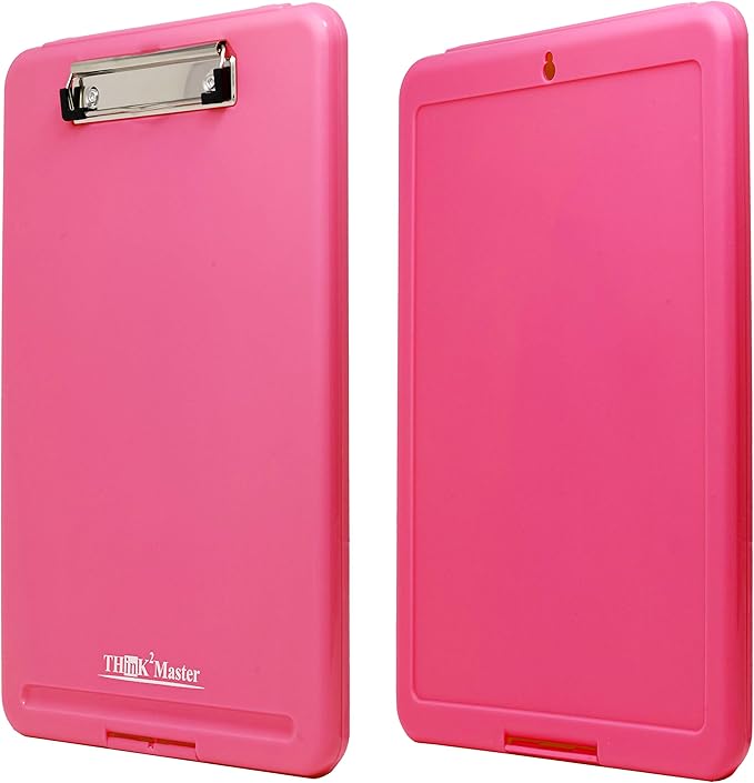Think2Master [3 Pack] Pink Plastic Storage Clipboard. | 25% Heavier & Sturdier| Heavy Duty and Won’t Flex Like Other Brands (Compare The Weight). Storage Compartment Holds 150 Letter Sized Paper.