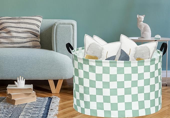 Checkered Storage Basket Extra Large 80L Kids Hamper Baby Laundry Basket Waterproof Toys Car Organizer Collapsible Canvas for Home/Dorm/Pet/Office/Closet/Shelf/Gift Baskets