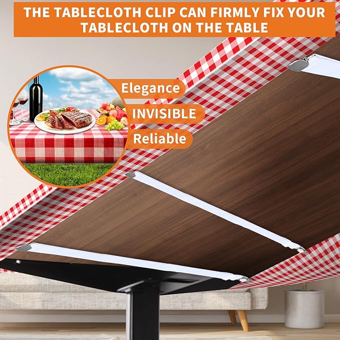 Table Cloth Holder Clips Hidden Straps 5 Pack, Adjustable Elasticity Picnic Tablecloth Clips, Large Clamps for Thick Tables Bench Cover Indoor Outdoor Party Restaurant Camping RV Essential (white)
