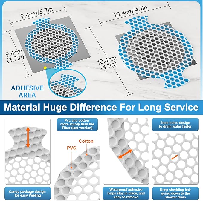 INVIHUG Disposable Shower Drain Hair Catcher Mesh Stickers, 25 Pack, Hair Catcher for Shower (White, 25pcs) NRHC-01