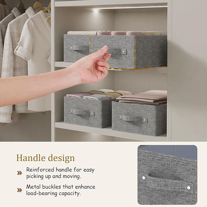 Collapsible Storage Boxes, Fabric Organizer Baskets, Cube Bins for Organizing Home, Office and Closet, Grey, 2 Pack, 13.0x9.0 x5.5in