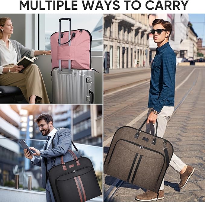 BALEINE Travel Garment Bag, Travel Suit Bag for Men, 42'' Waterproof Carry on Garment Bag for Hanging Clothes, Garment Duffel Bag for Travel Business (Pink)