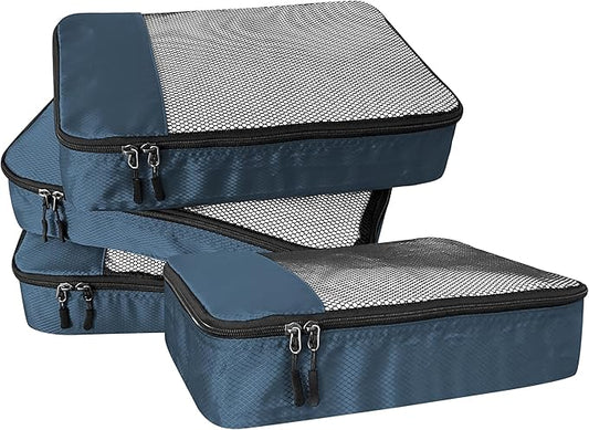 4-Piece Packing Cubes Travel Accessories Set for Suitcases - Luggage Organizer Bags with Double Zipper - Mesh Top - Medium - Dark Blue