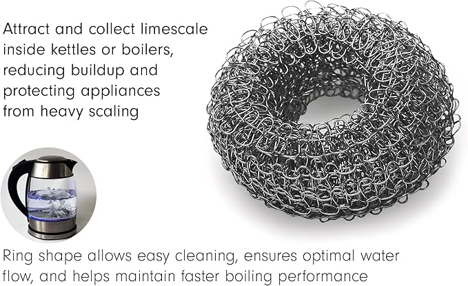 Tredoni 2 Reusable Limescale Remover Ring 0.8x1.6" - Boiler/Kettle Furring Descaler Stainless Steel Mesh 2x4cm (2)